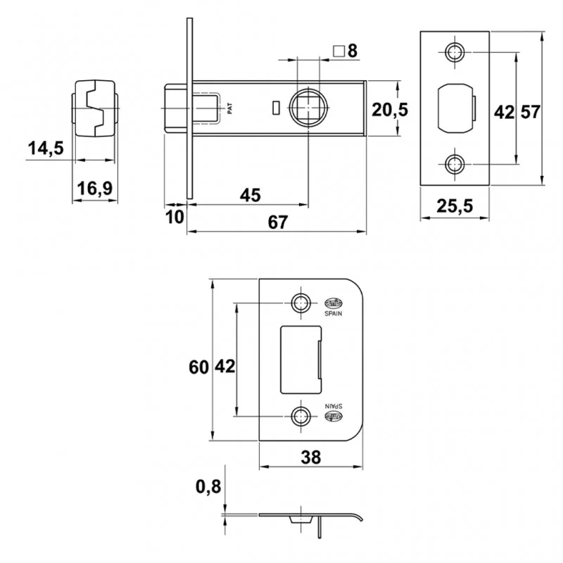 ΚΛΕΙΣΤΡΟ ΜΕ ΦΑΛΤΣΑ ΓΛΩΣΣΑ / ΚΕΝΤΡΟ 45 / ΚΑΡΕ 8x8 ΚΛΕΙΣΤΡΑ ΛΟΥΤΡΟΥ